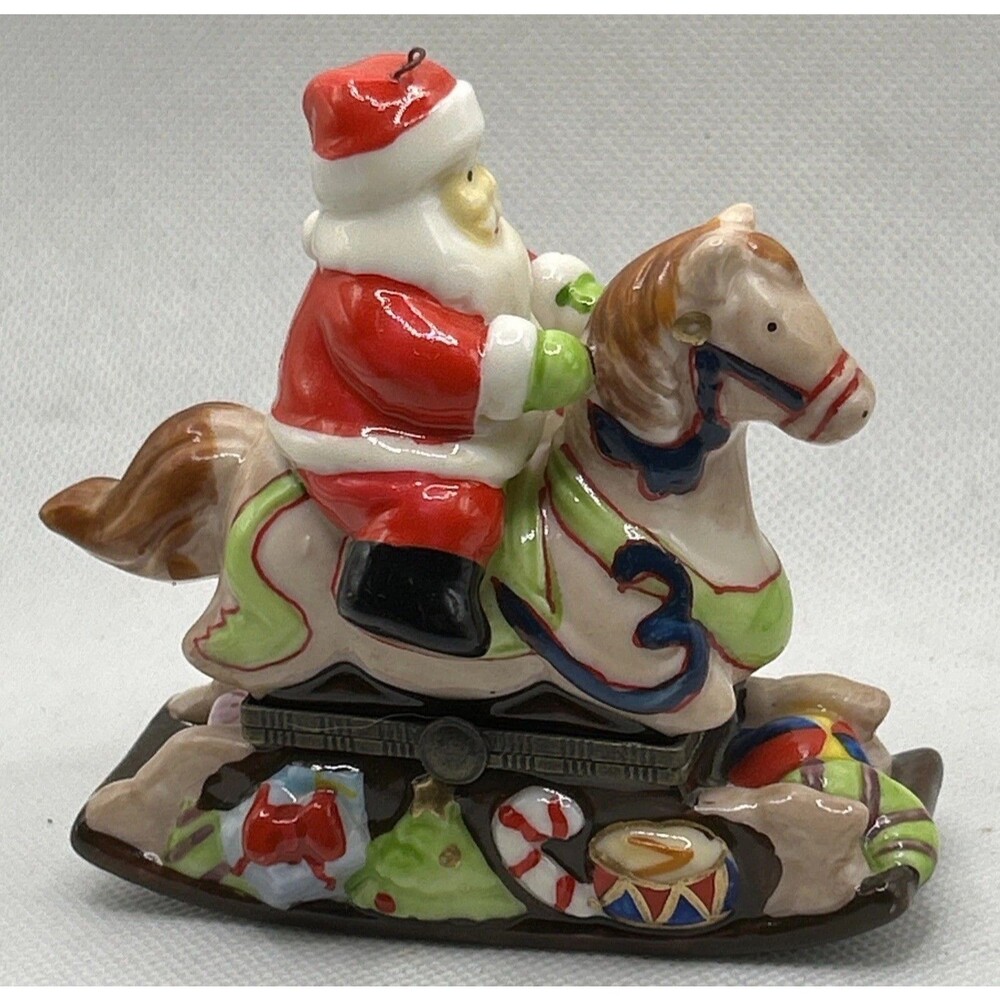 Kurt Adler Santa Claus Trinket Box Rocking Horse Porcelain Hinged Engagement
